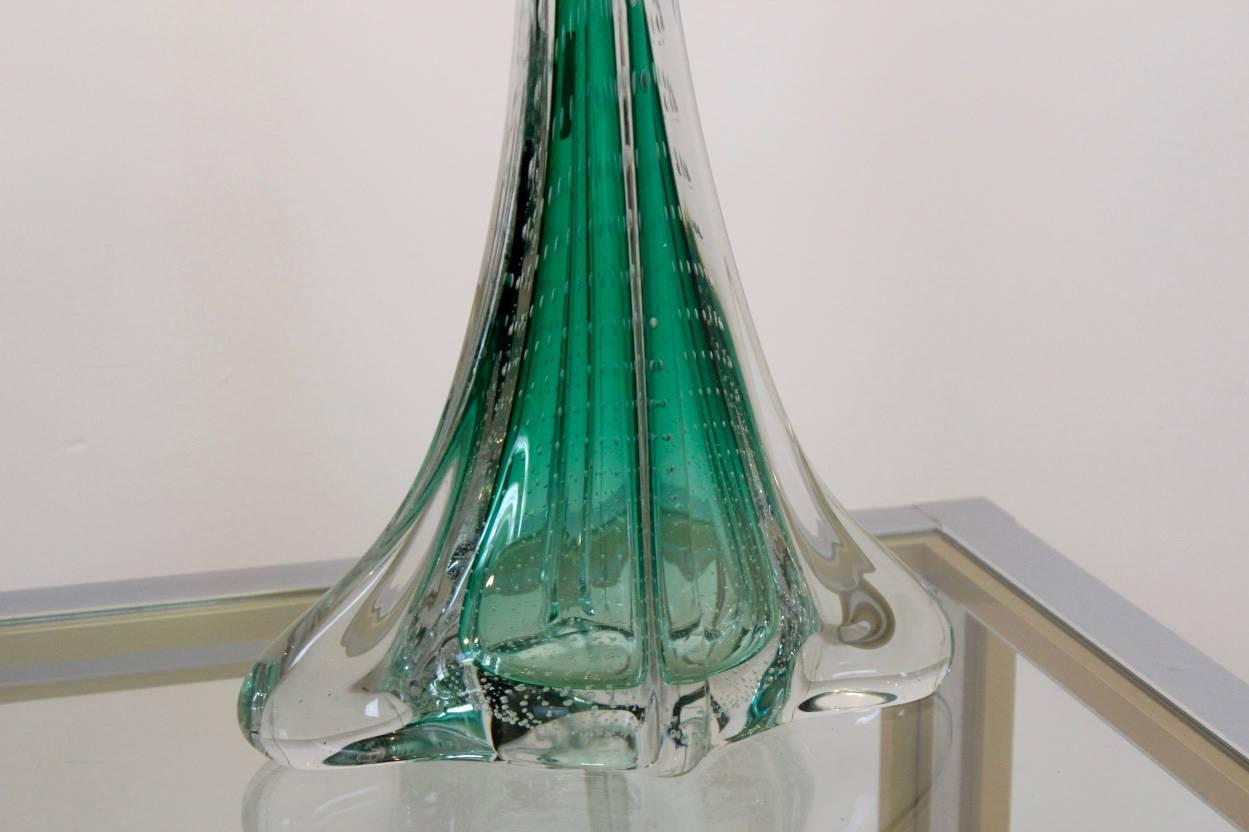 Mid-Century Modern Unique Handmade Boussu Translucent Bubbled Glass Table Lamp, Belgium, 1960s