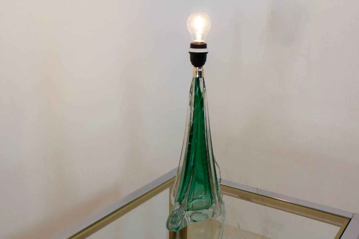 Belgian Unique Handmade Boussu Translucent Bubbled Glass Table Lamp, Belgium, 1960s