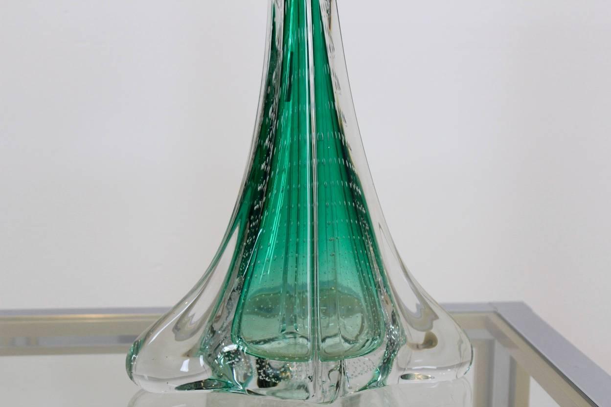20th Century Unique Handmade Boussu Translucent Bubbled Glass Table Lamp, Belgium, 1960s