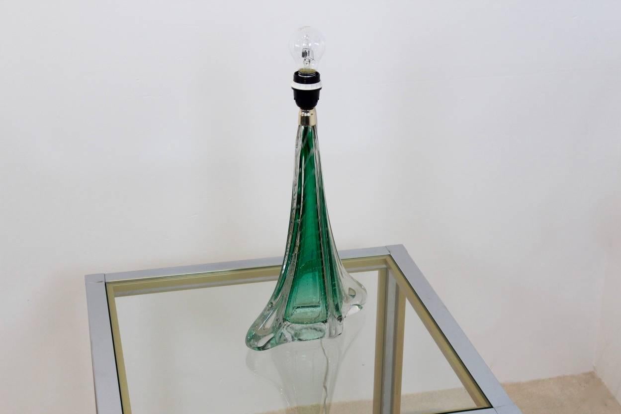 Blown Glass Unique Handmade Boussu Translucent Bubbled Glass Table Lamp, Belgium, 1960s