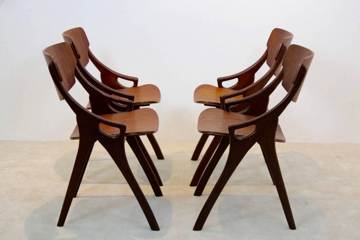Danish Set of Four Arne Hovmand Olsen Teak Dining Chairs for Mogens Kold, 1950s