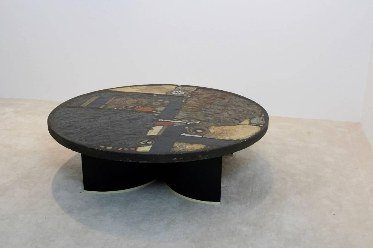 Dutch Brutalist Paul Kingma One-Off Ceramic and Brass Artwork Coffee Table, Signed