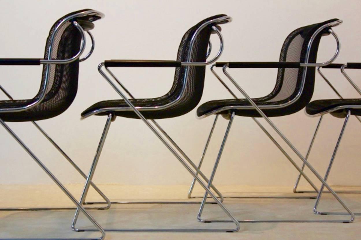 Chrome Set of Charles Pollock Penelope Chairs for Castelli, Italy