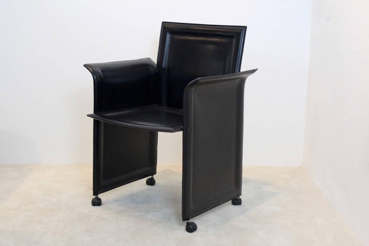 Set of Four Black Matteo Grassi Leather Diner Chairs, Italy, 1970s 1