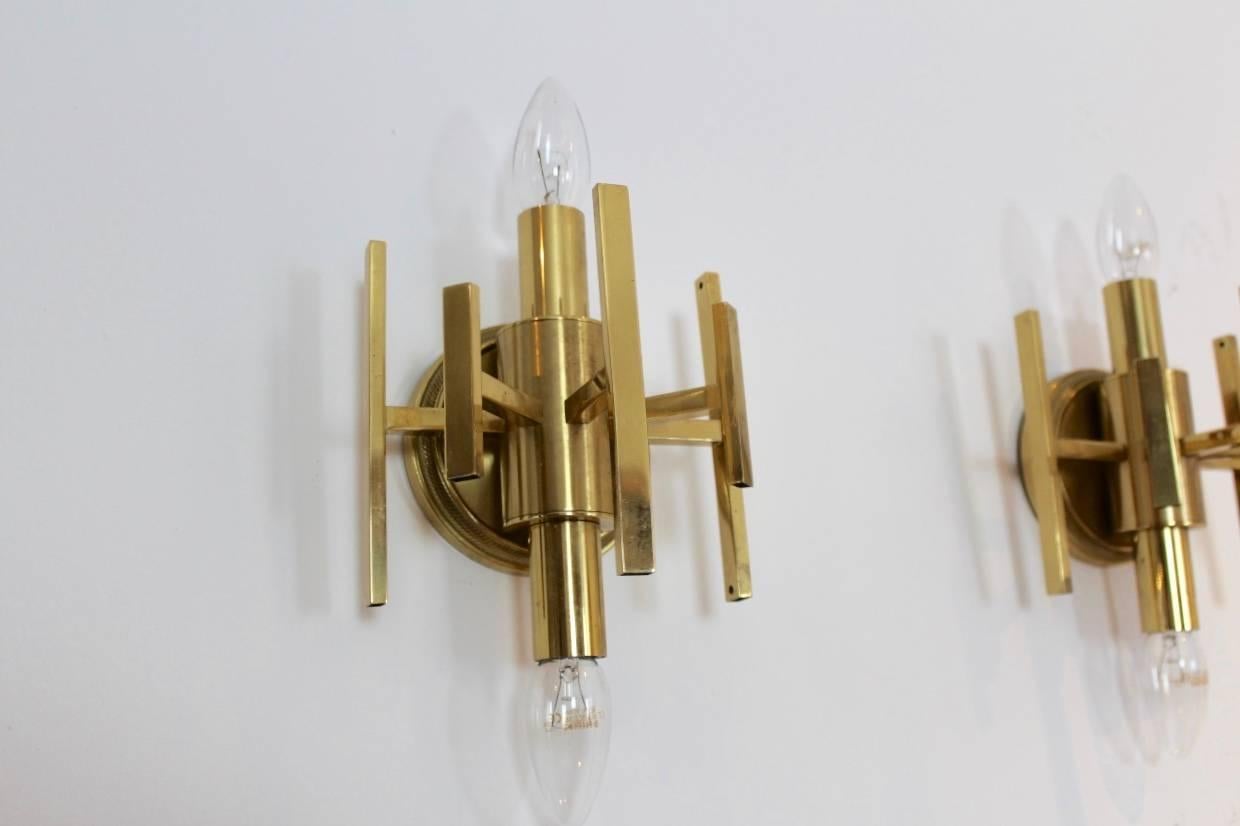 Mid-Century Modern Sophisticated Pair of Brass Wall Lamps, France, 1970s