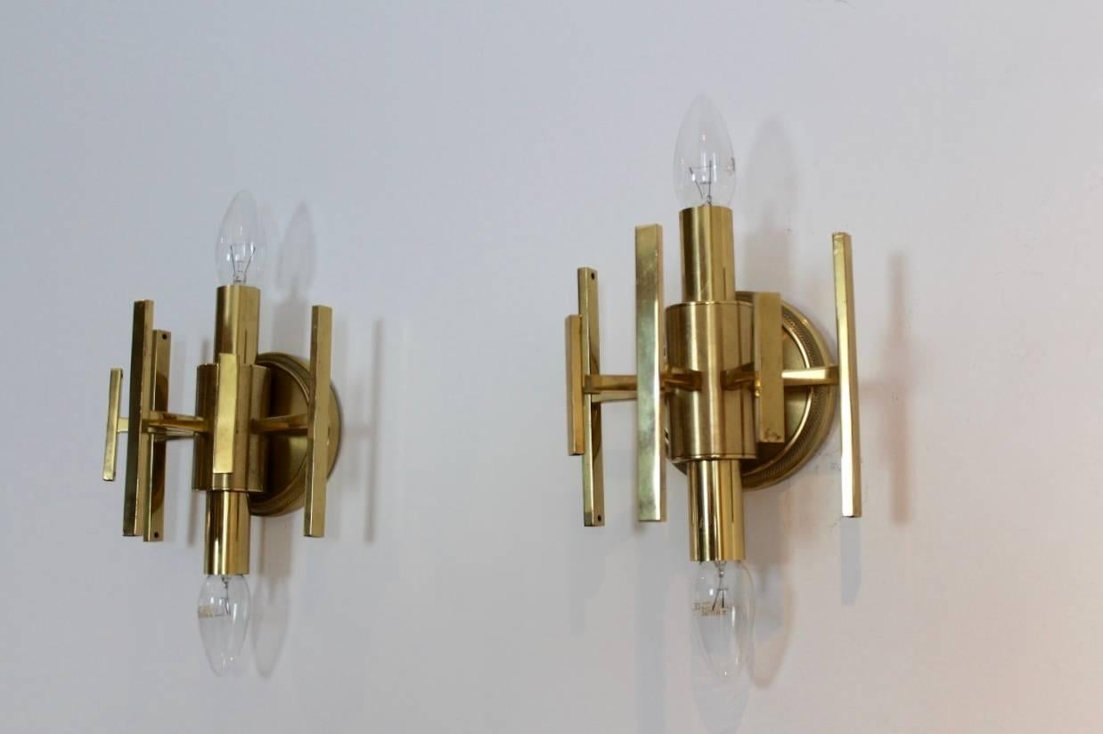 20th Century Sophisticated Pair of Brass Wall Lamps, France, 1970s