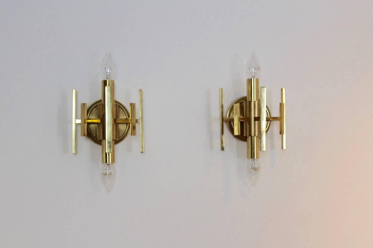 Sophisticated Pair of Brass Wall Lamps, France, 1970s 1