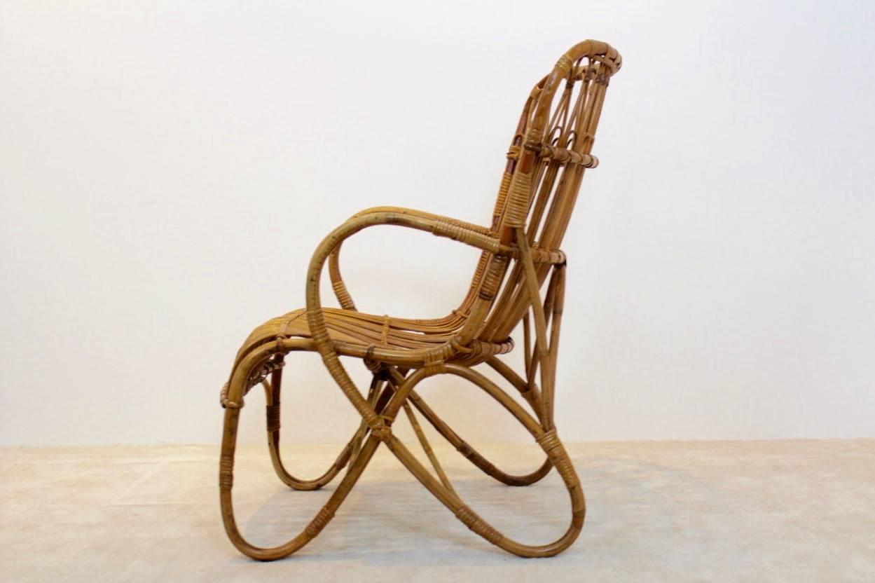 Mid-Century Modern Gorgeous Wicker High Back Lounge Chair for Rohé Noordwolde, Netherlands