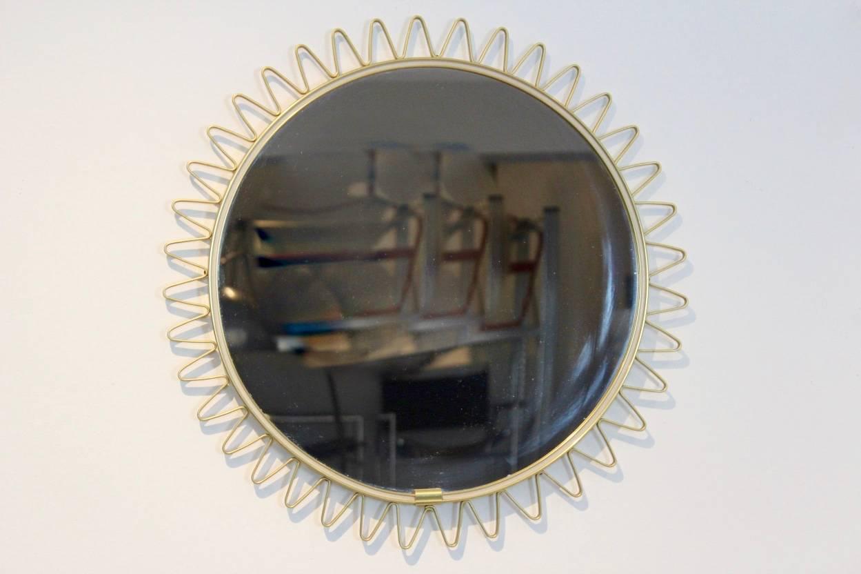 20th Century Elegant Mid-Century Brass Framed Sunburst Mirror, France For Sale