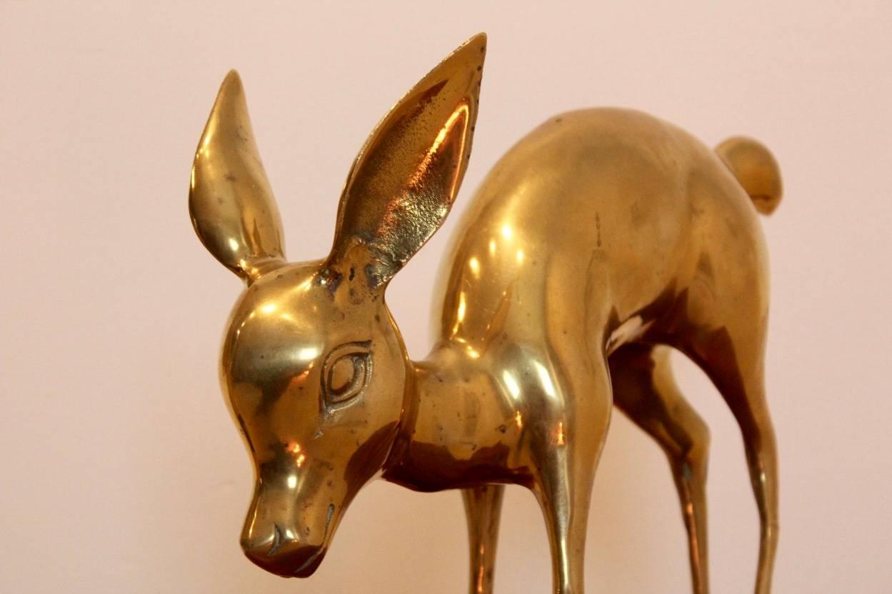 Exotic and graceful brass deer designed in the 1970s in France. Large and solid brass ‘Bambi’ sculpture in an excellent vintage condition. A real eyecatcher.
 