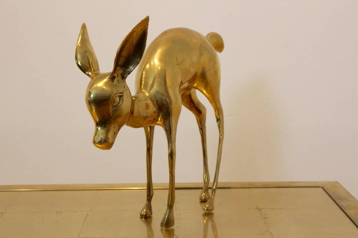 French Exclusive ‘Bambi’ Brass Deer Sculpture, France, 1970s