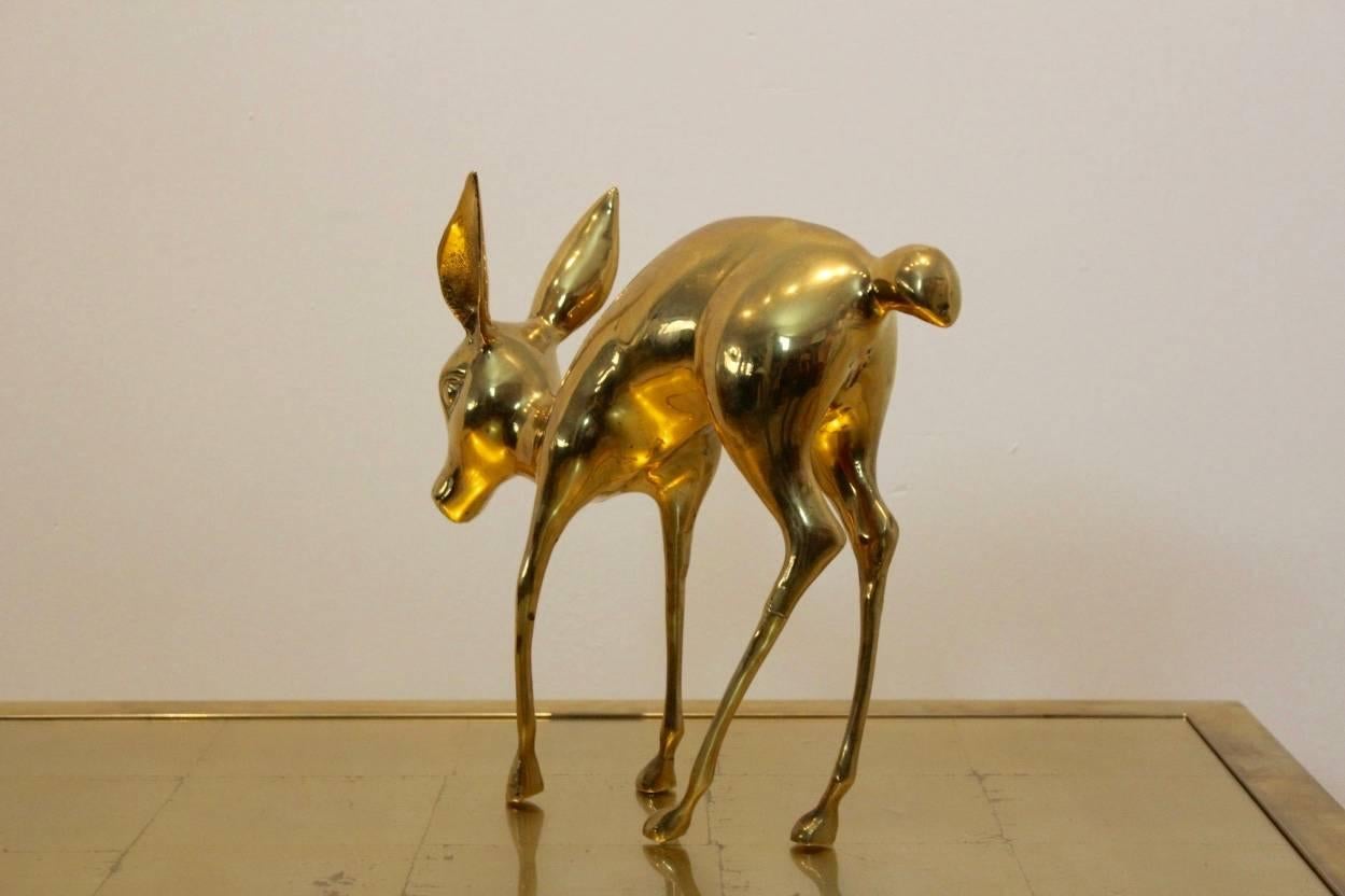 Exclusive ‘Bambi’ Brass Deer Sculpture, France, 1970s In Excellent Condition In Voorburg, NL