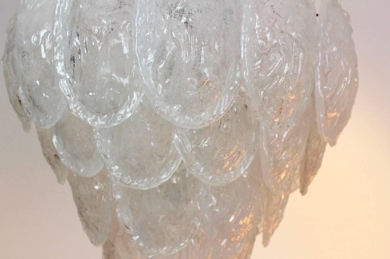 20th Century Sublime Murano Frosted Glass Leaves Chandelier by A.V. Mazzega, Italy, 1970s For Sale