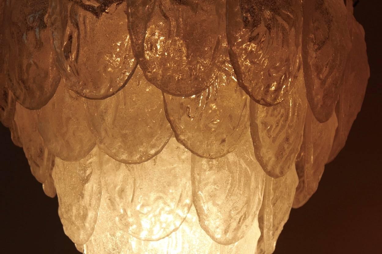 Murano Glass Sublime Murano Frosted Glass Leaves Chandelier by A.V. Mazzega, Italy, 1970s For Sale