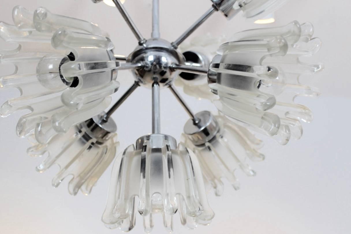 German Sophisticated Chrome and Frosted Tulip Glass Chandelier by Doria For Sale