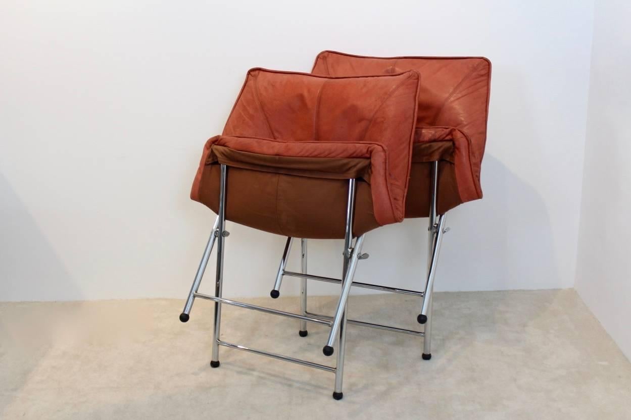 Italian Exclusive Molinari Foldable Easy Chairs Designed by Teun Van Zanten, 1970s