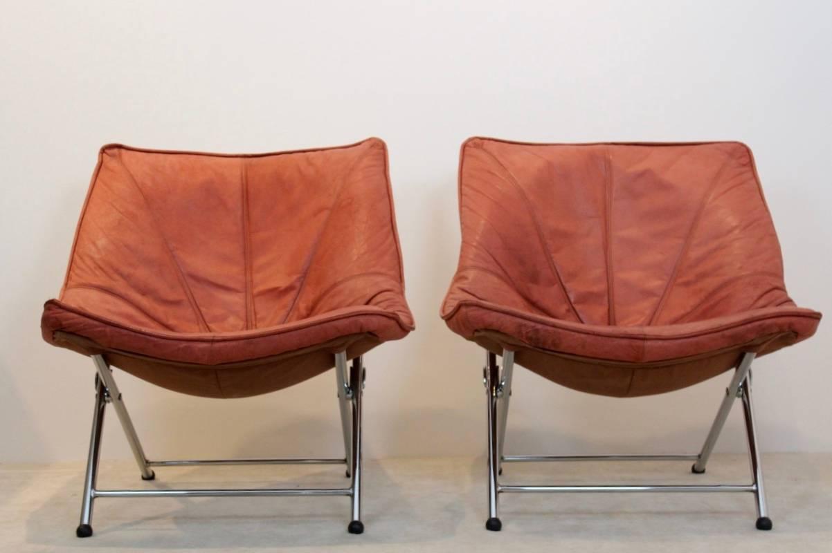Exclusive Molinari Foldable Easy Chairs Designed by Teun Van Zanten, 1970s In Good Condition In Voorburg, NL
