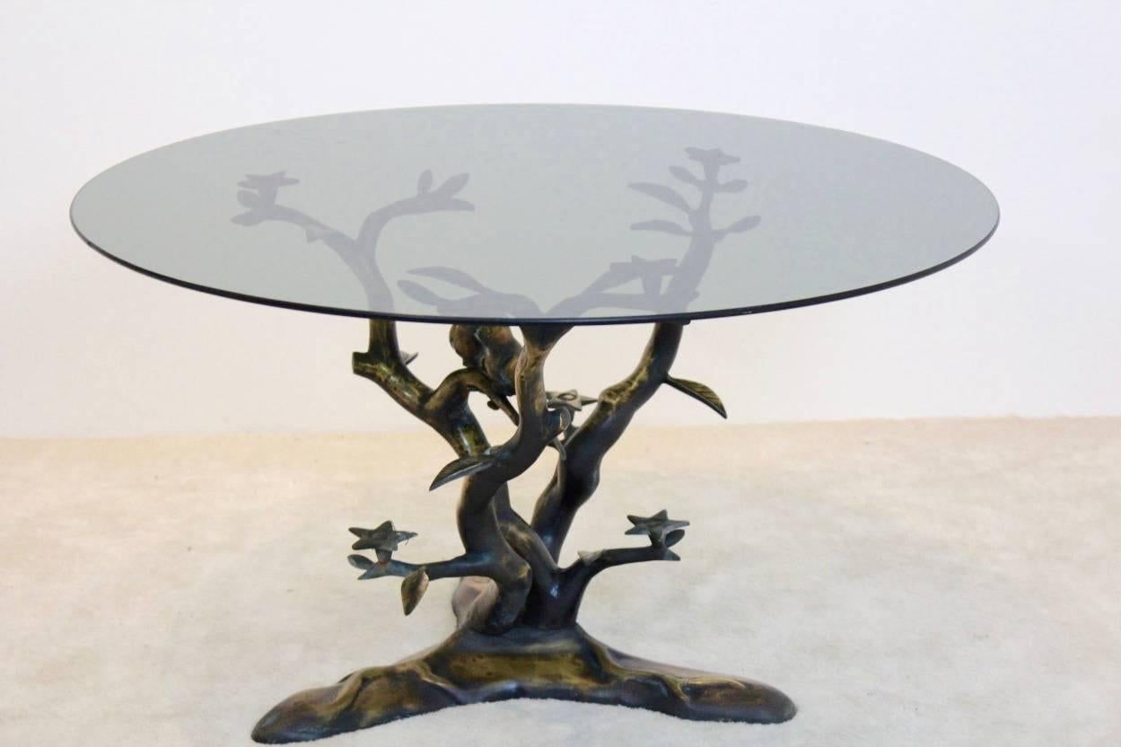 Mid-Century Modern Sculptural Willy Daro Brass Tree Lovebirds Coffee Table