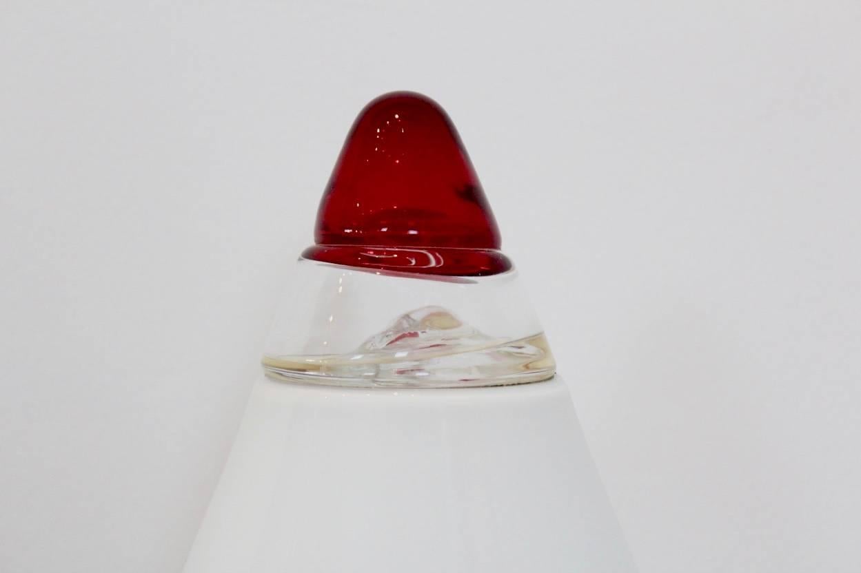 20th Century Red and White Opalescent Glass Cone Lamp by Giusto Toso for Leucos, Italy 1970s For Sale