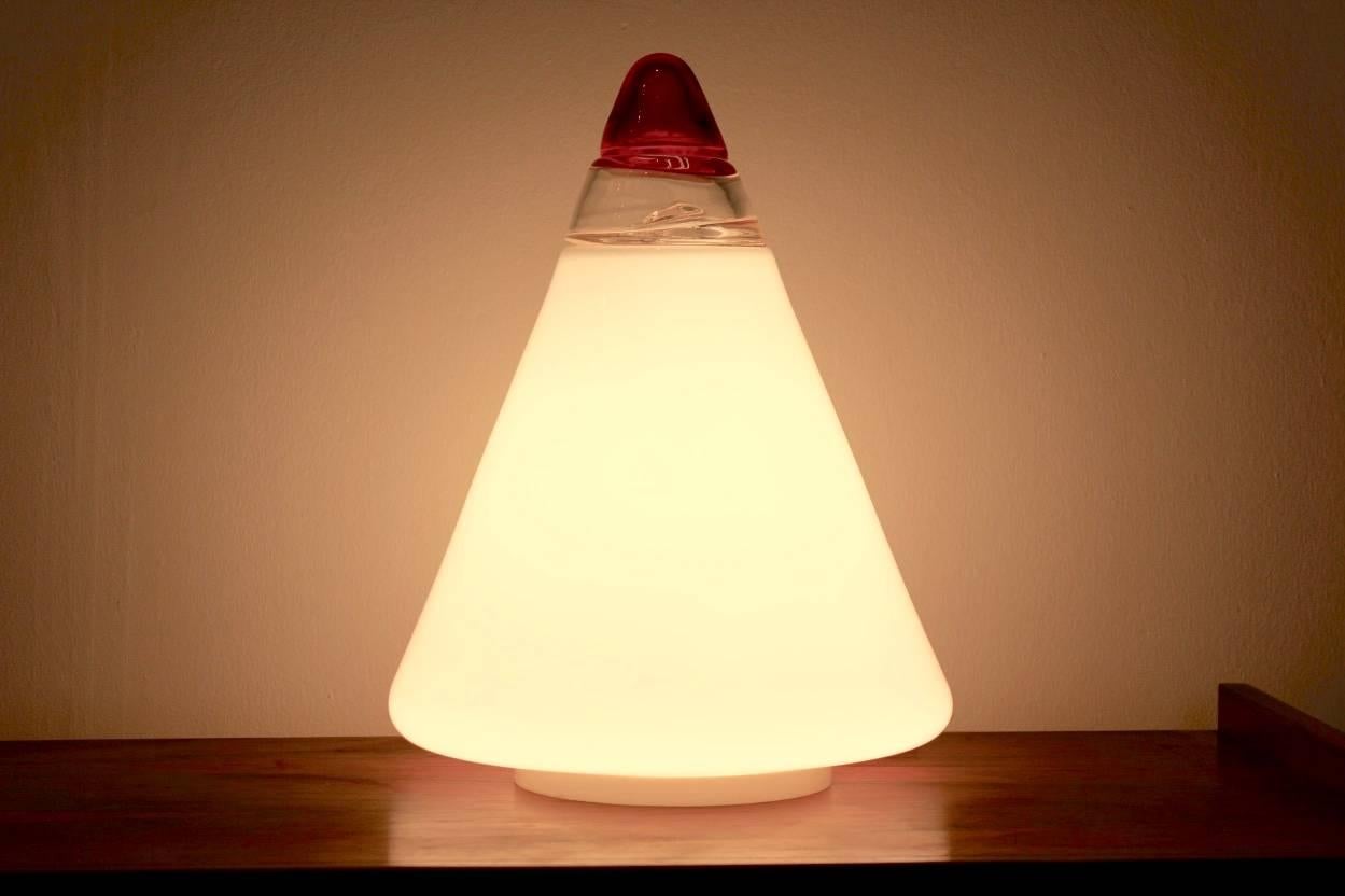 Aluminum Red and White Opalescent Glass Cone Lamp by Giusto Toso for Leucos, Italy 1970s For Sale