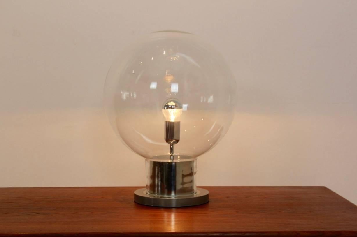 Dutch Iconic RAAK Amsterdam Extra Large Globe Chrome and Glass Table Lamp For Sale