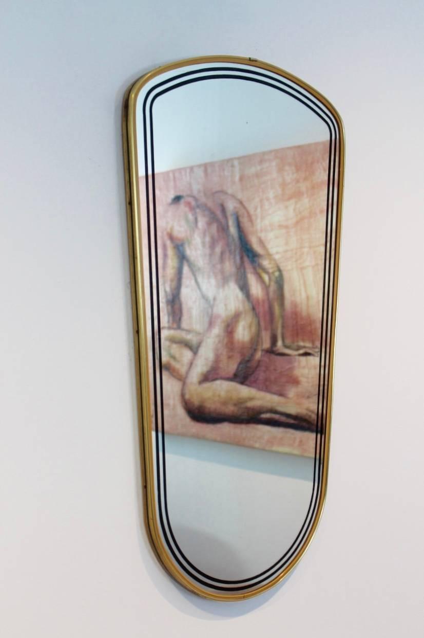 20th Century Elegant Mid-Century Brass Framed Mirror, France