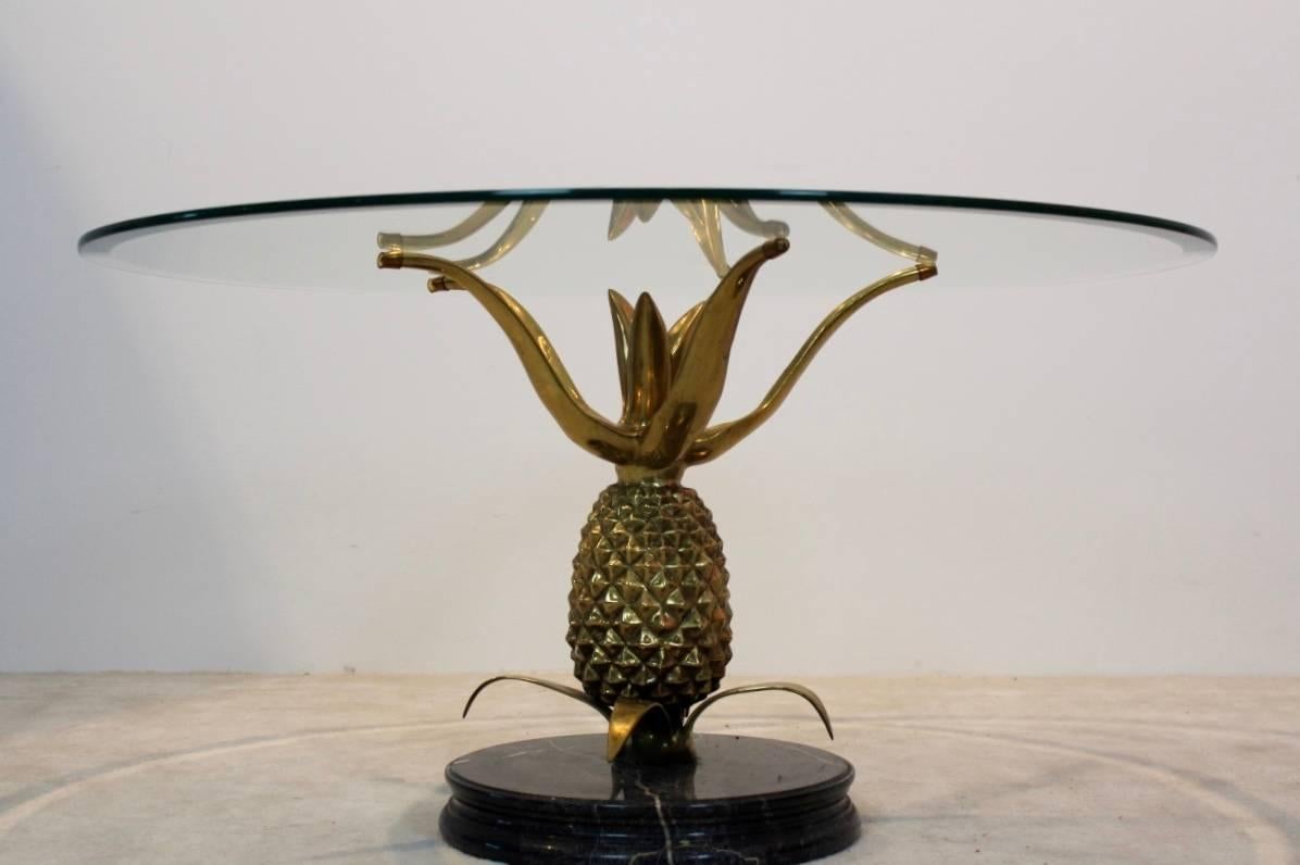 French Sculptural Brass, Glass and Marble Pineapple Coffee Table, France, 1970s, Paris