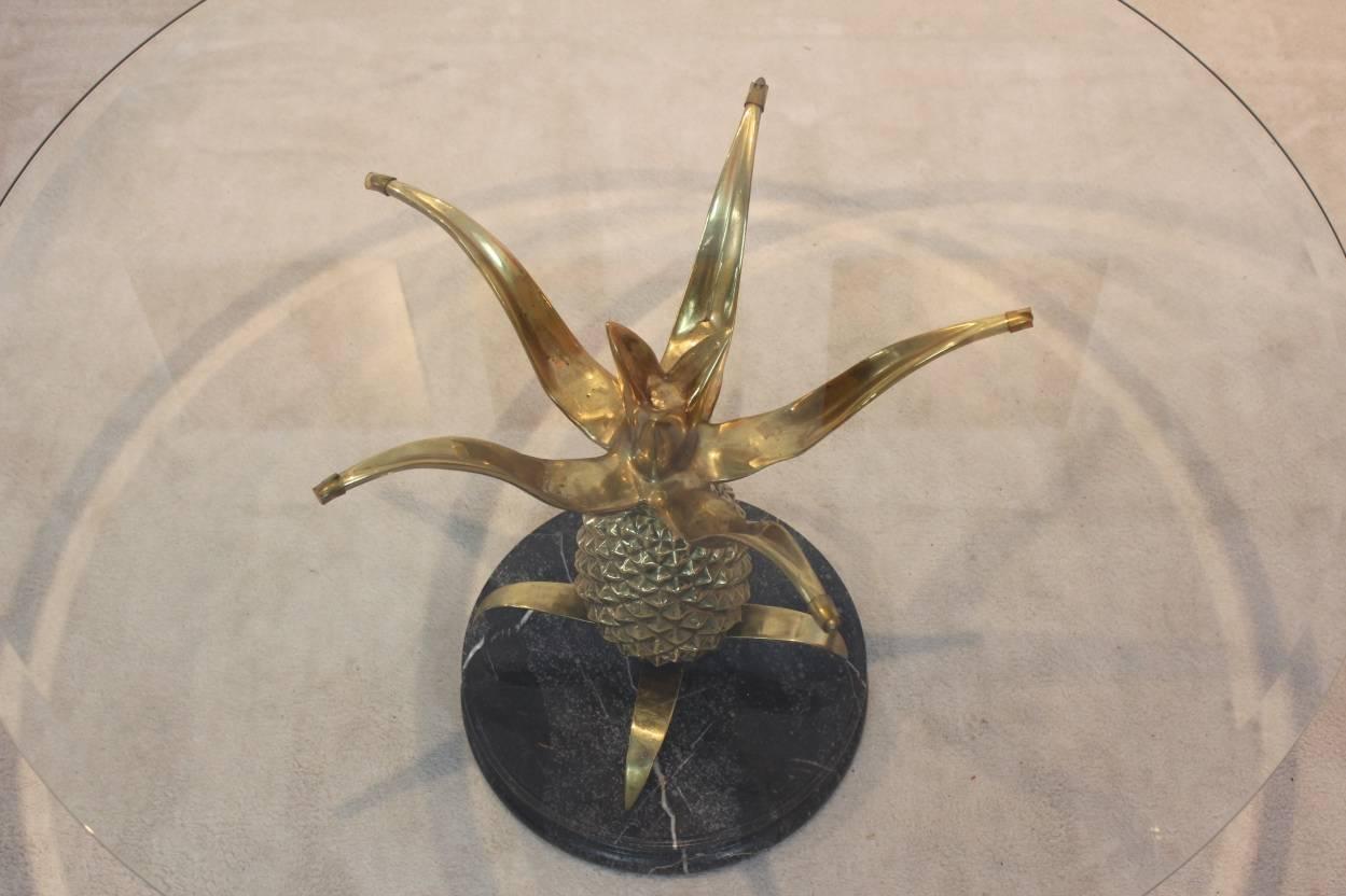 Sculptural Brass, Glass and Marble Pineapple Coffee Table, France, 1970s, Paris 3