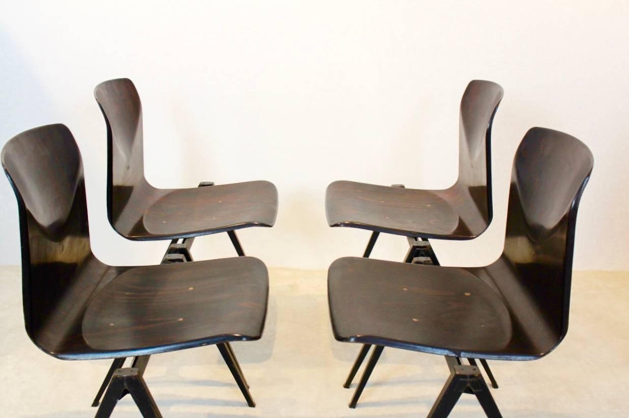 20th Century Wengé Stackable Pagholz Galvanitas S22 Industrial Diner Chairs, 1960s