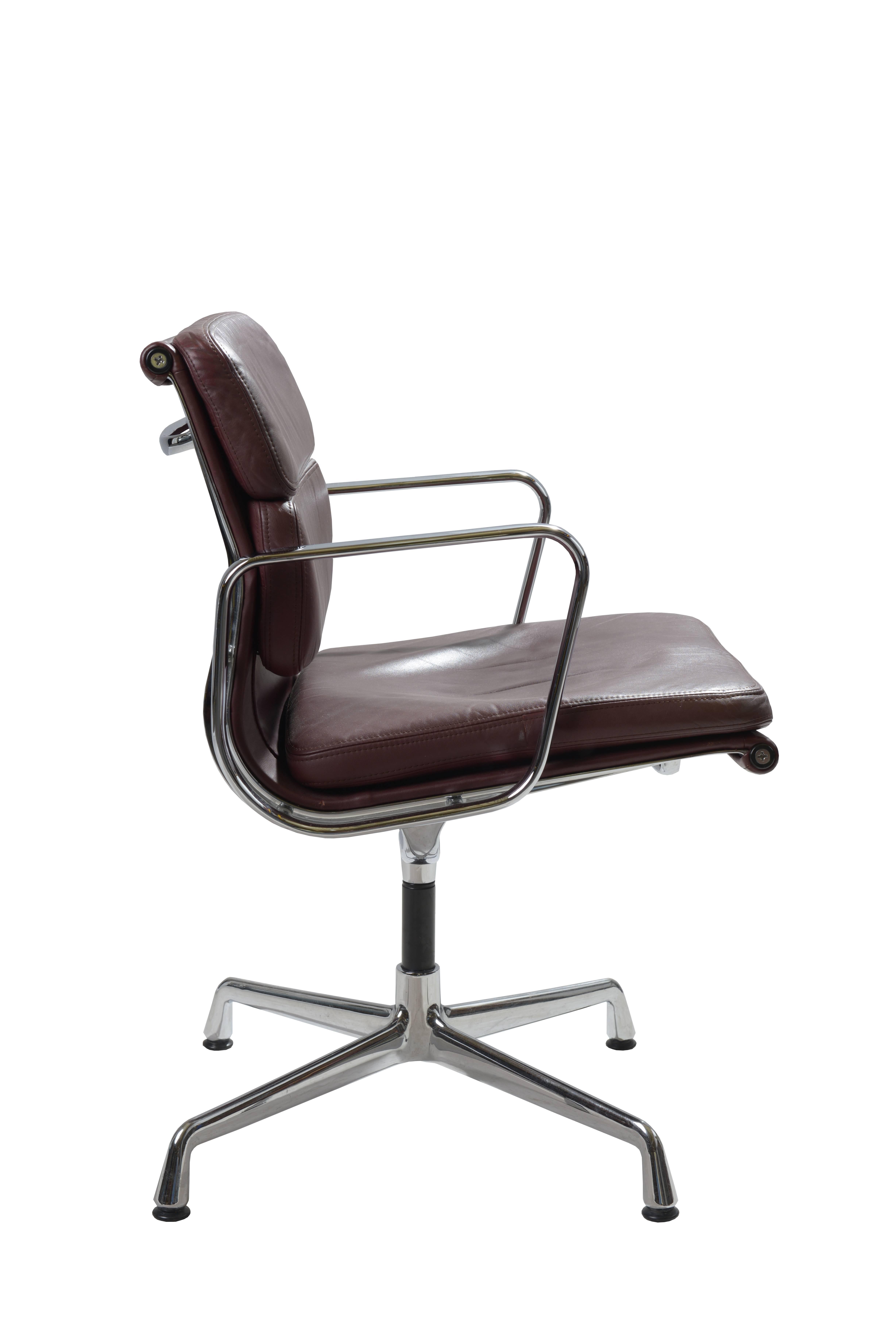 Mid-Century Modern Charles & Ray Eames EA 208 Leather and Chrome Low Back Soft Pad Chairs