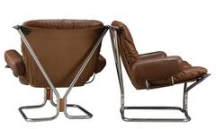 Harald Relling Wing Armchairs in Rosewood and Brown Leather