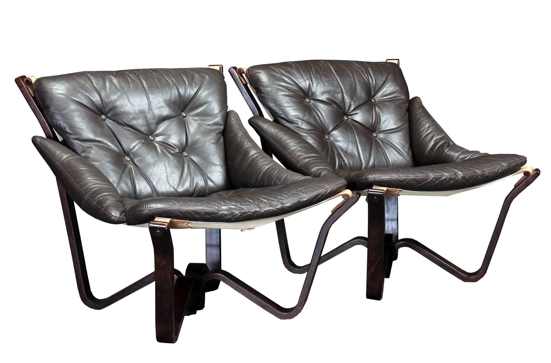 Norwegian Spider Lounge Chairs by Sigurd Resell in Brown Leather