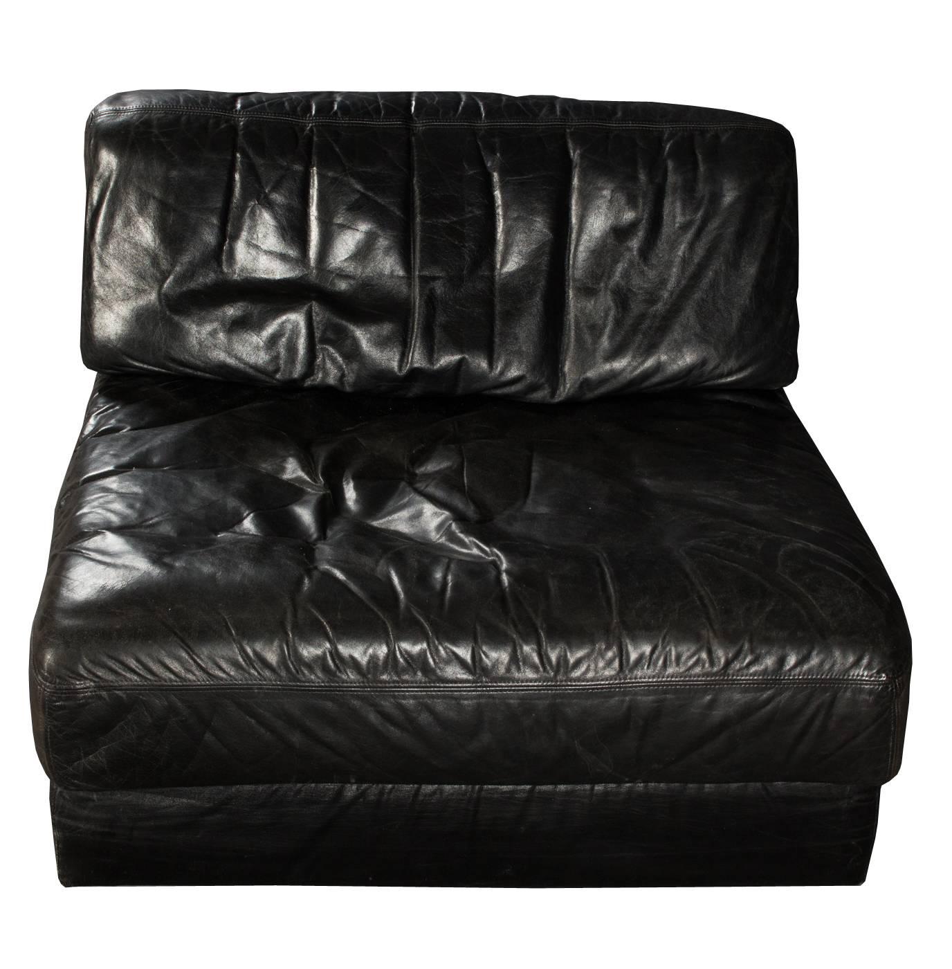 Danish Mid-Century Modern Armchair Foldout in Black Leather