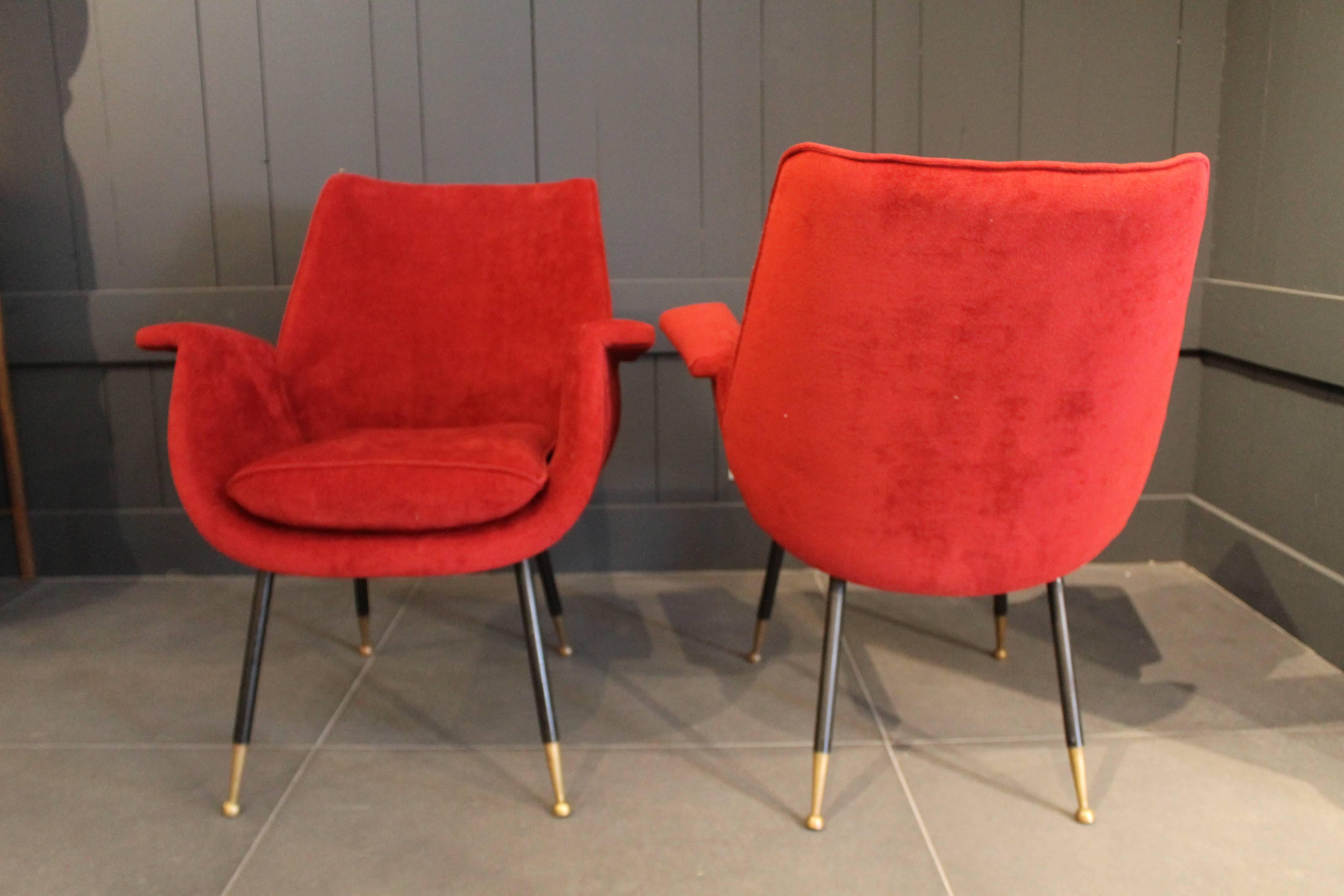 Mid-Century Modern Pair of Italian, 1950s Little Armchairs by Gastone Rinaldi for Rima For Sale