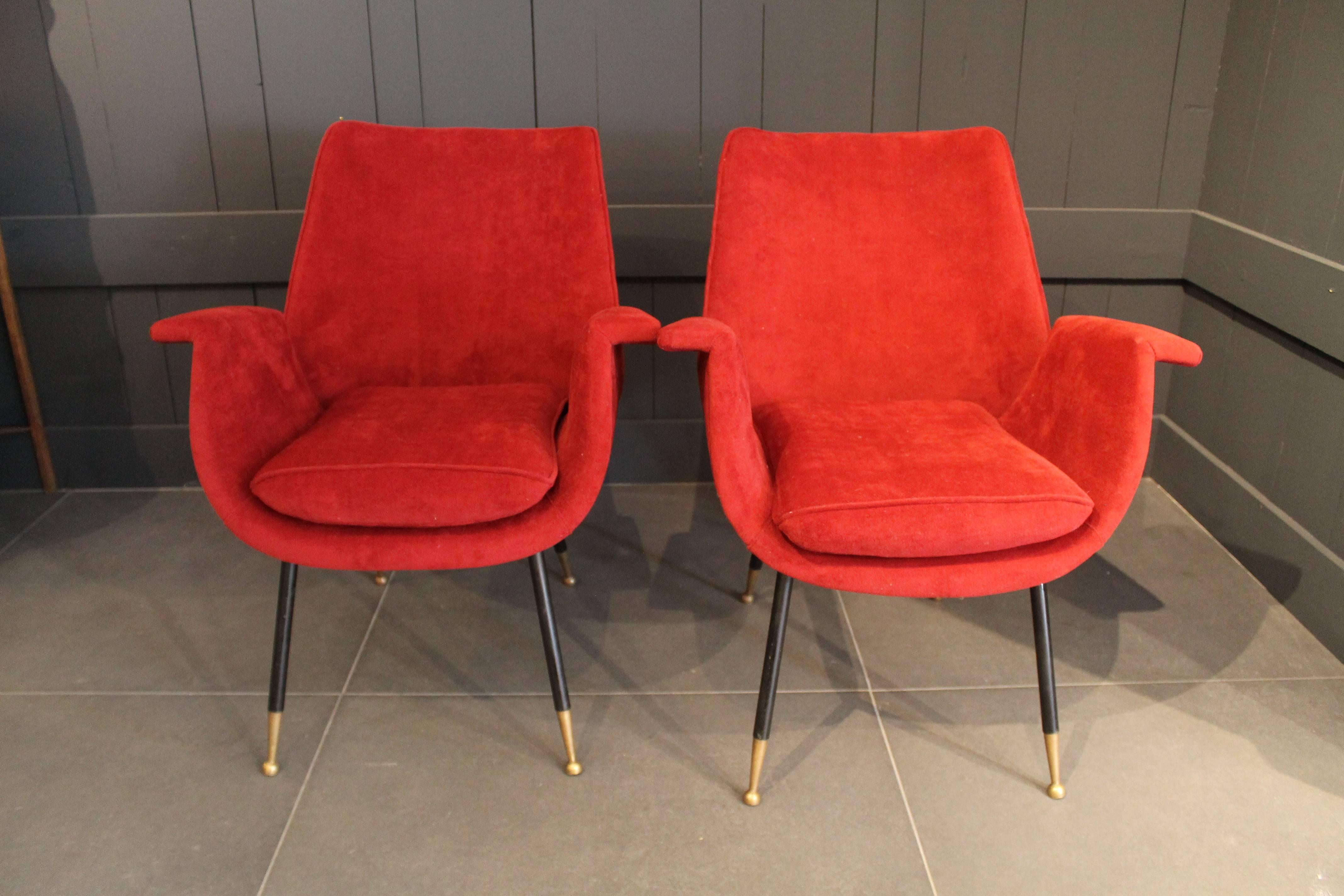Mid-20th Century Pair of Italian, 1950s Little Armchairs by Gastone Rinaldi for Rima For Sale