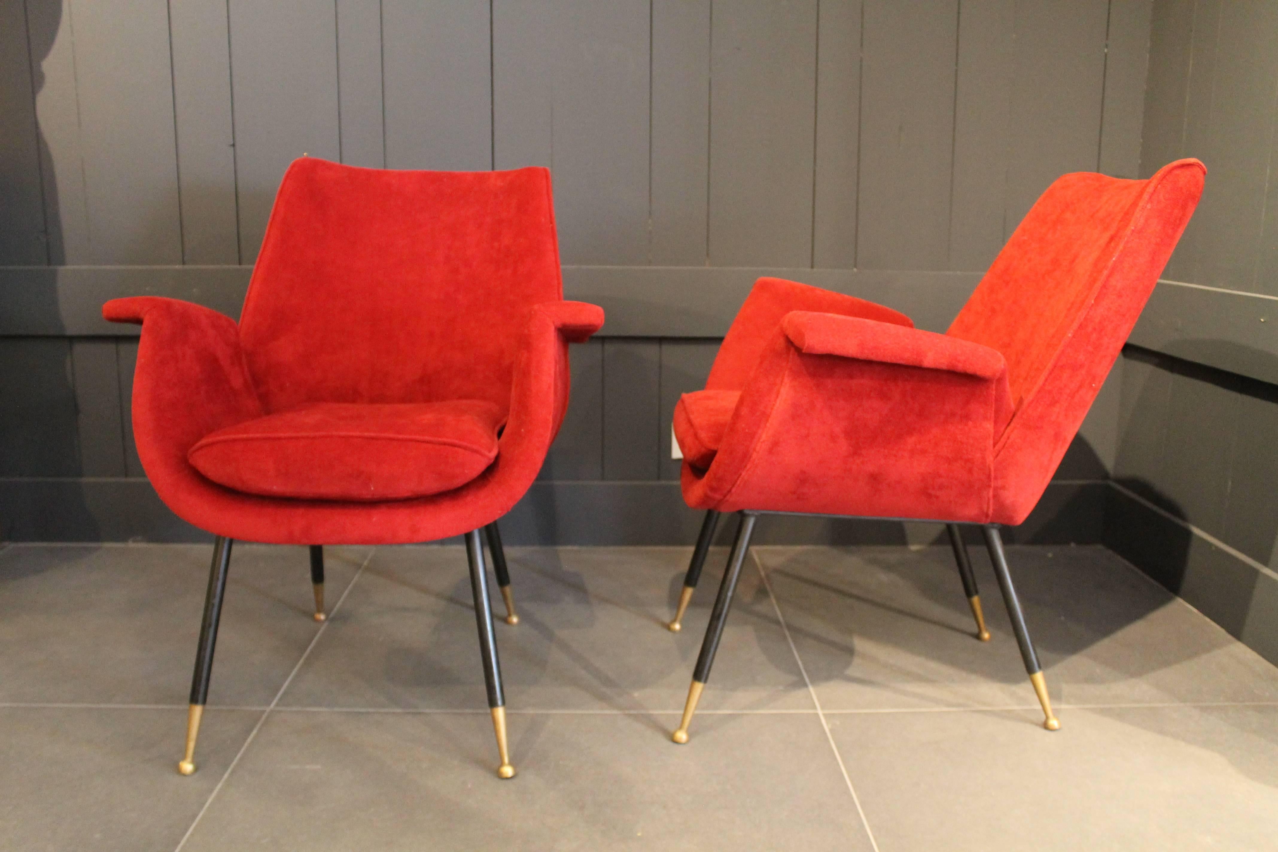 Pair of Italian, 1950s Little Armchairs by Gastone Rinaldi for Rima In Good Condition For Sale In Megeve, FR
