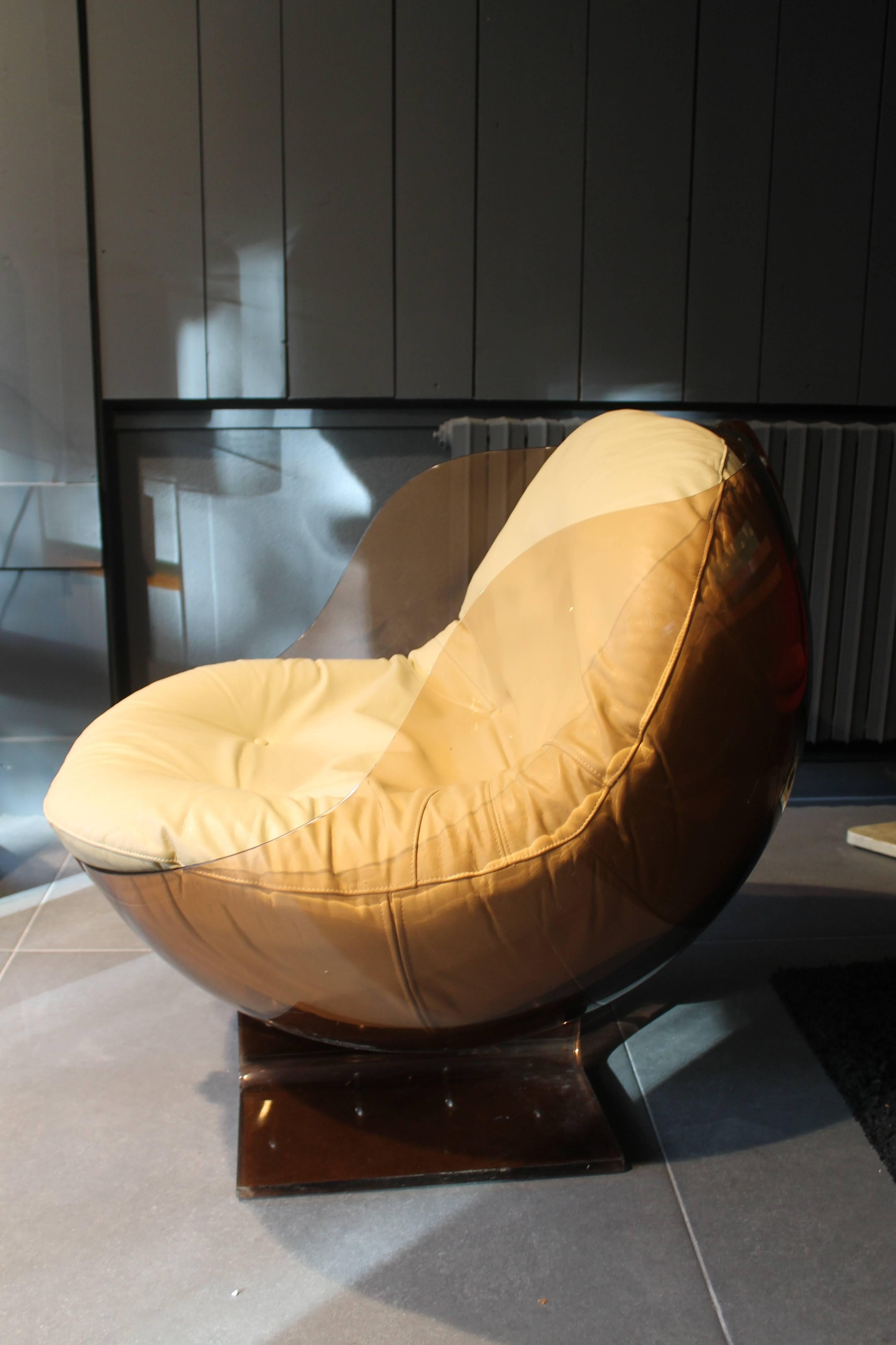 Leather Boris Tabacoff Sphere Armchairs For Sale