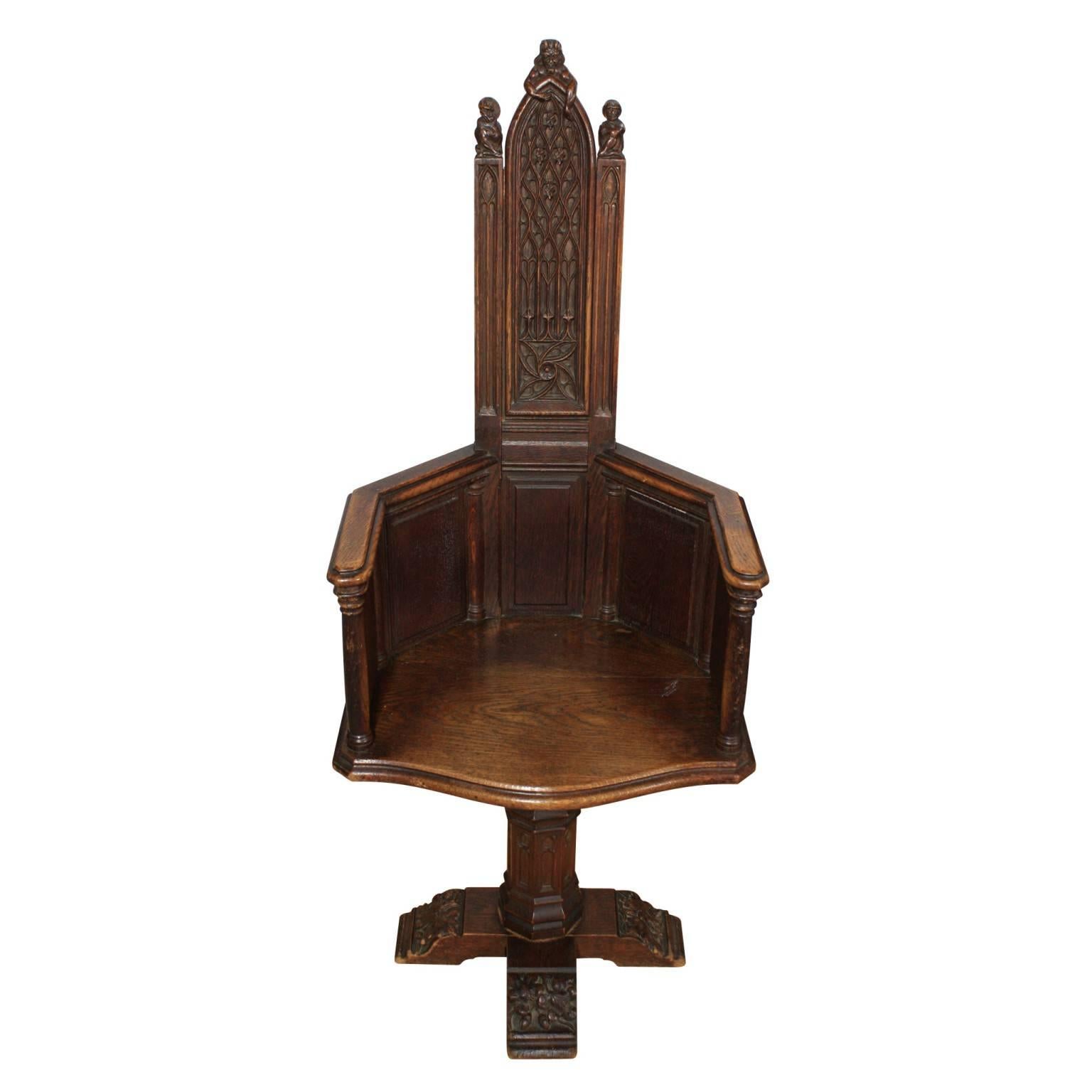 Canadian Gothic Desk and Chair, Alphonse De Tombay Dated 1891