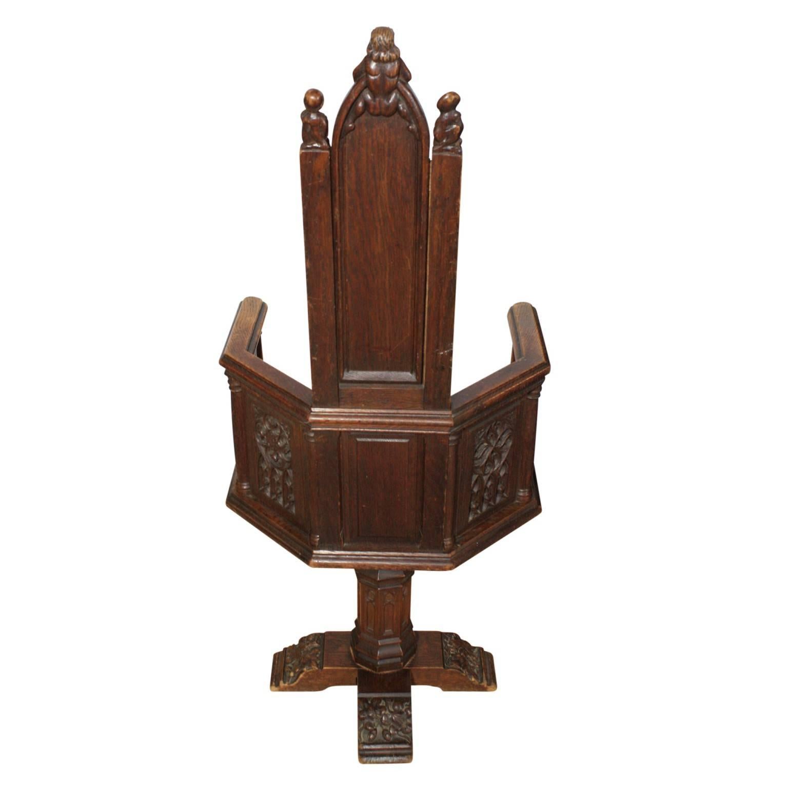 Late 19th Century Gothic Desk and Chair, Alphonse De Tombay Dated 1891