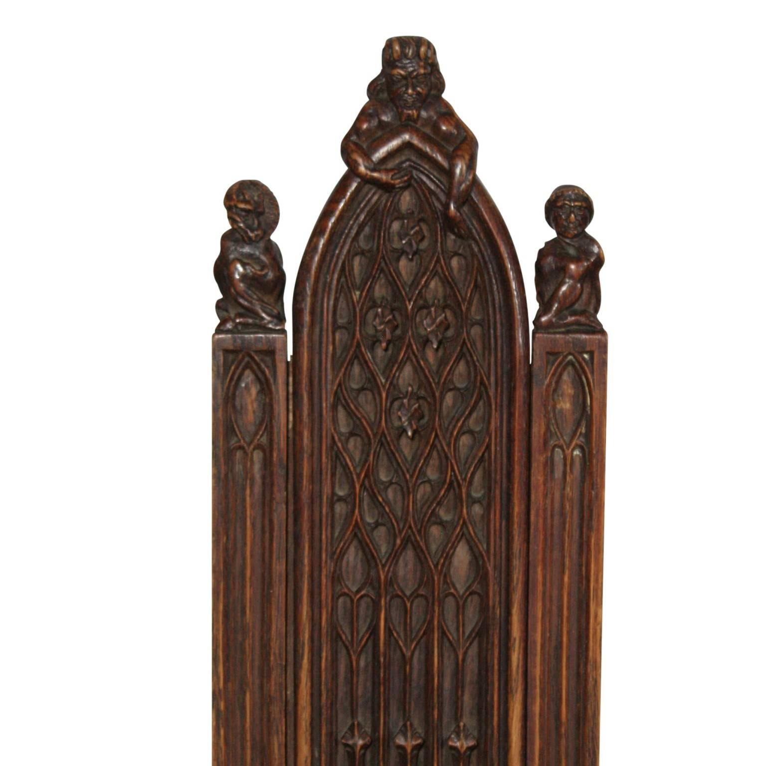 Carved Gothic Desk and Chair, Alphonse De Tombay Dated 1891