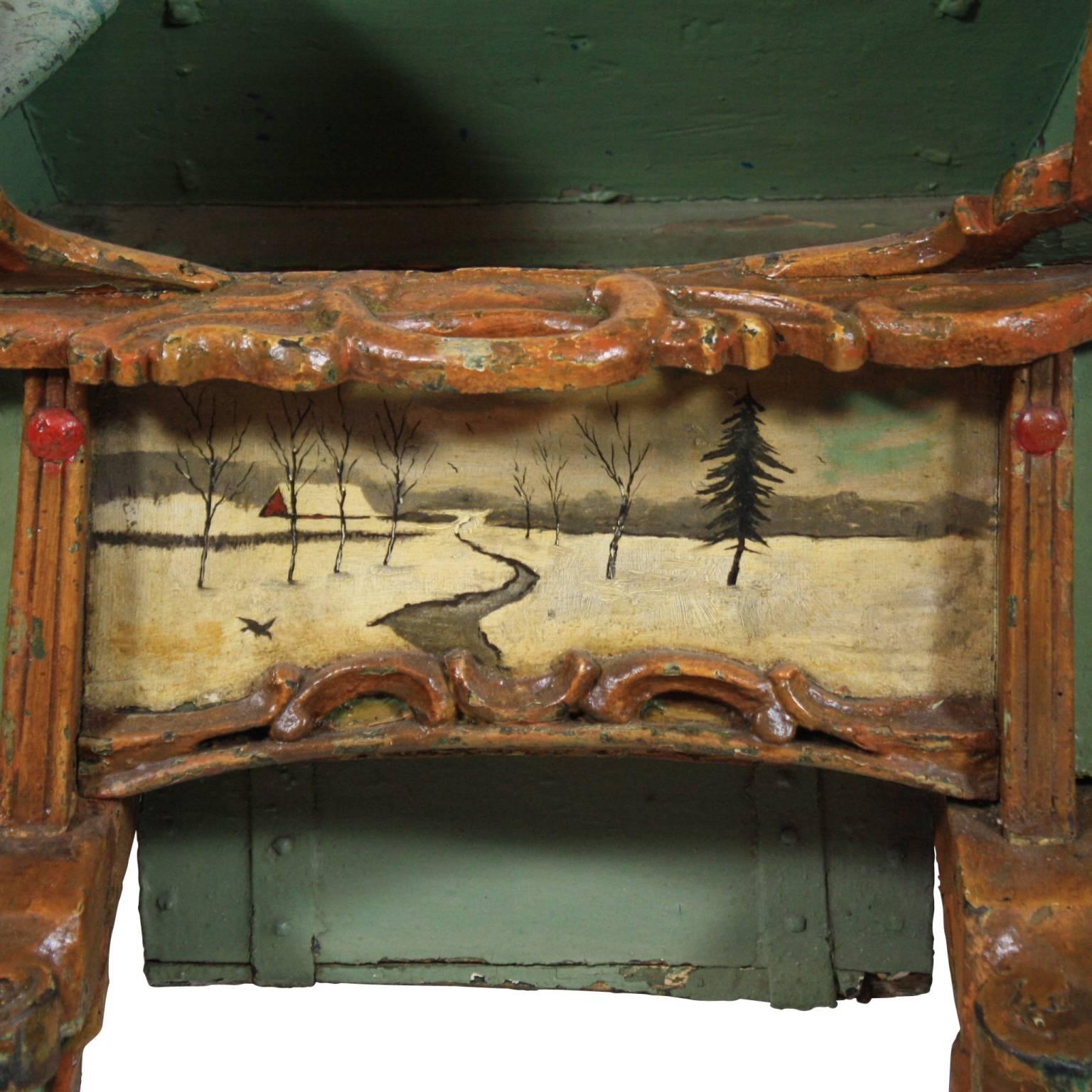 Wood 18th Century Painted Russian Sleigh, Repainted circa 1900