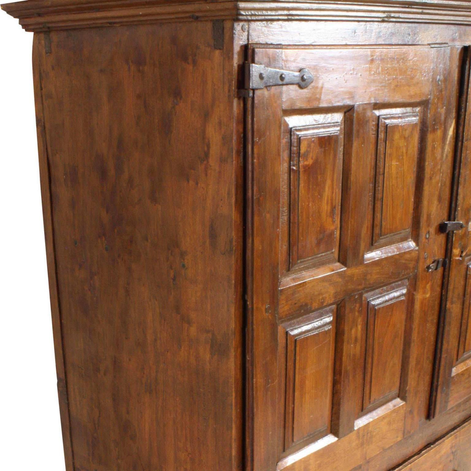 Iron Late 18th Early 19th Century Spanish Hand Hewn Hickory Cabinet