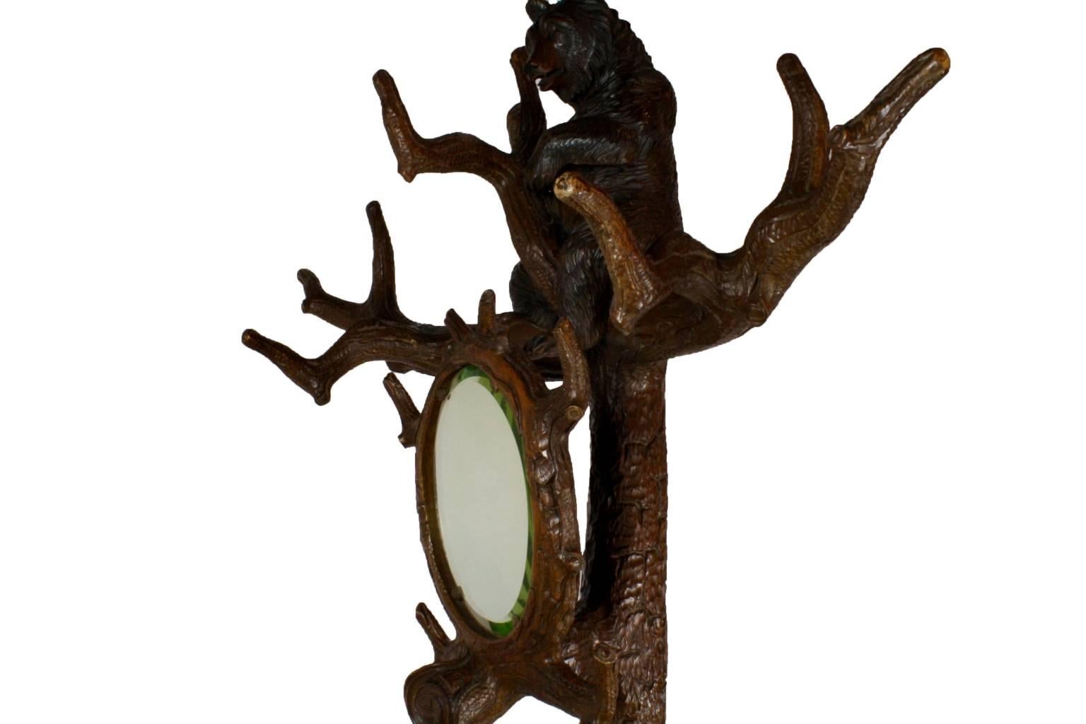 Swiss Linden Wood Black Forest Bear Hall Tree, circa 1900 Attributed to Seilar-Brawant For Sale