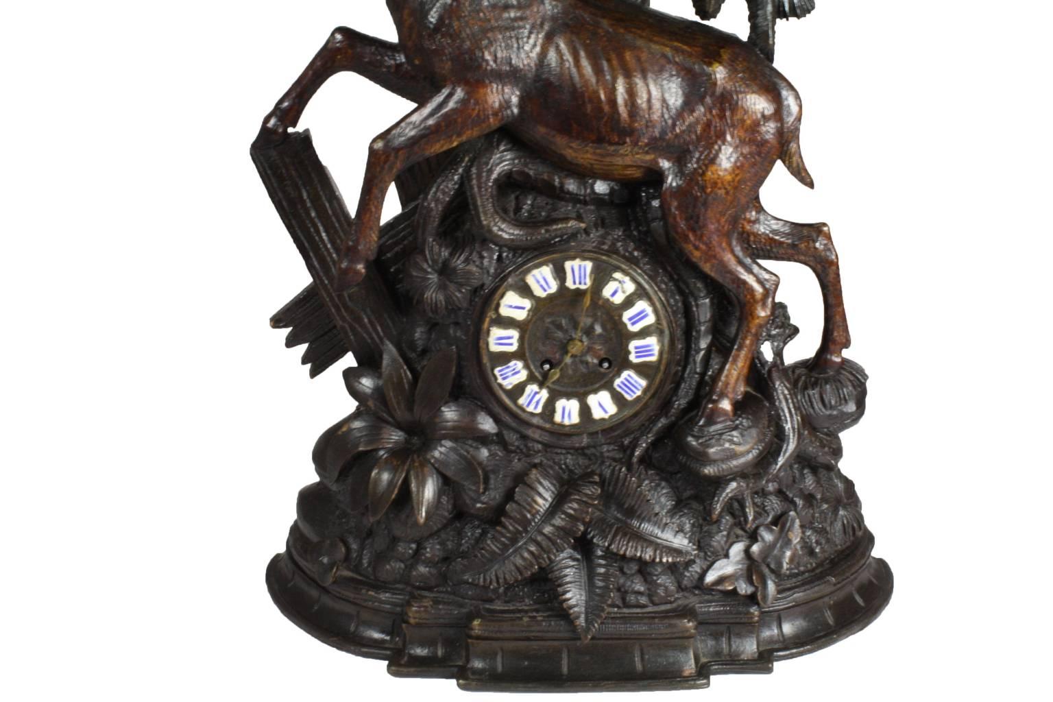 Late 19th Century Black Forest Stag Mantel Clock In Good Condition In Evergreen, CO