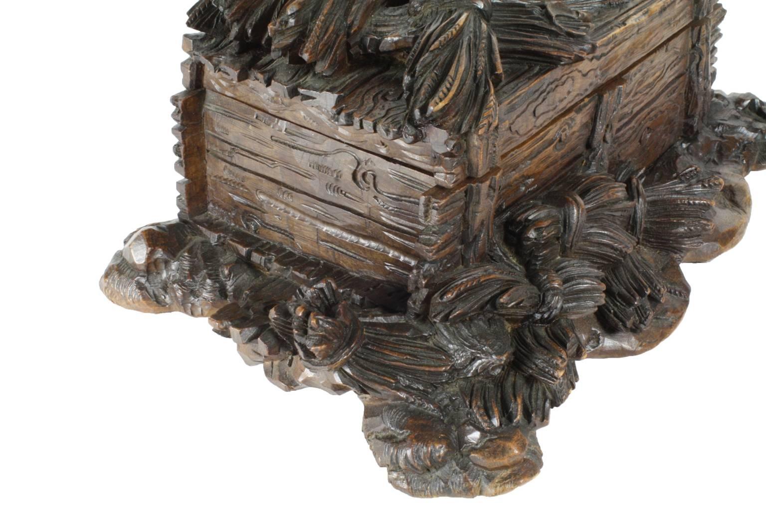 19th Century Linden Wood Black Forest Box with Carved Rooster, Sickle and Wheat, circa 1880