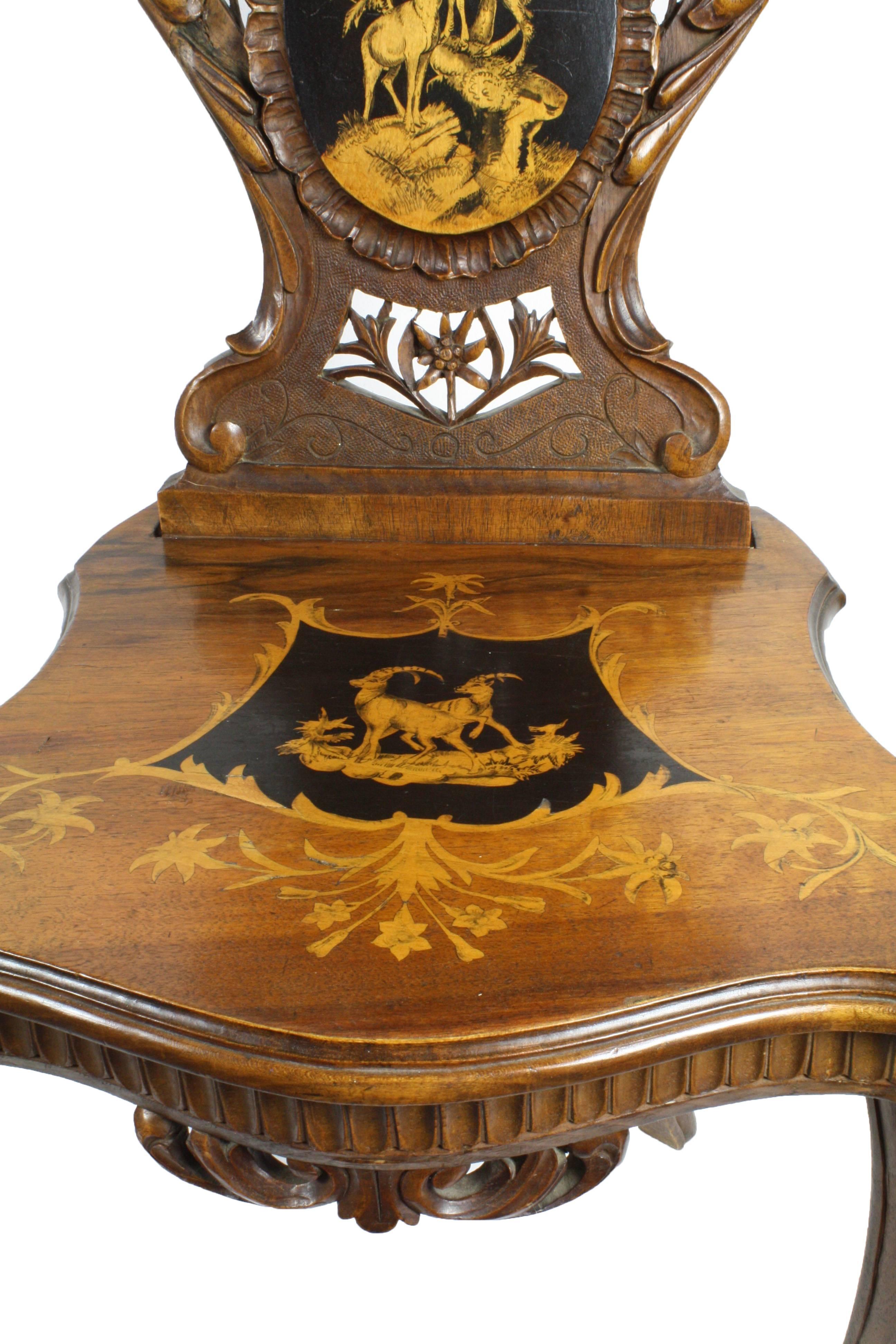 Black Forest Brienz Walnut Chair with Inlay, circa 1900