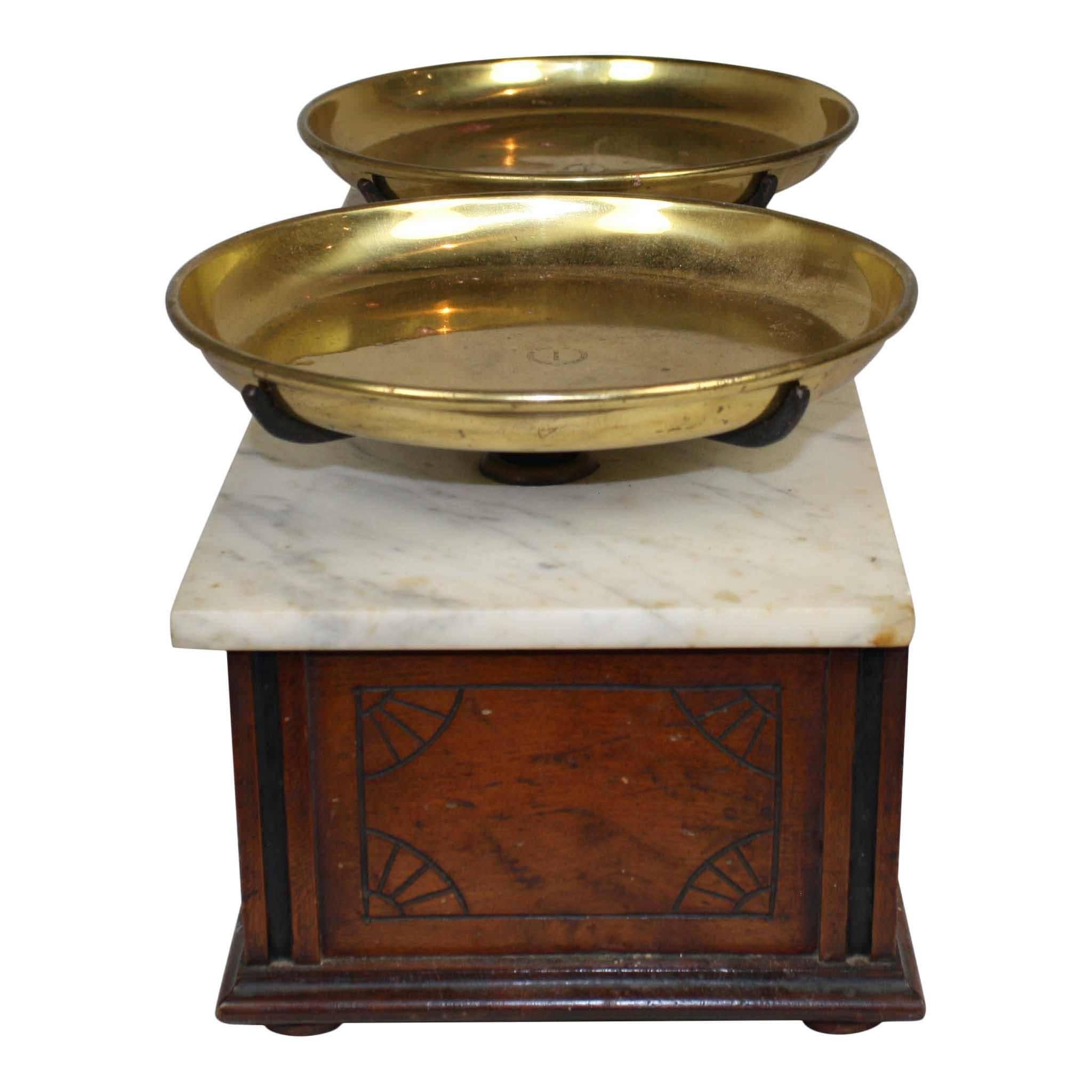 American Oak Balance Scale with Marble Top, circa 1850