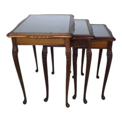 English Nesting Tables with Gilt Leather Tops, circa 1930