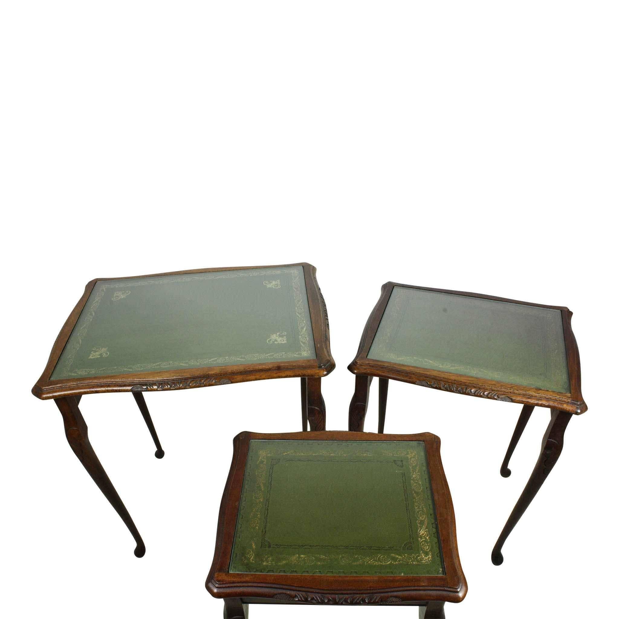 English Nesting Tables with Gilt Leather Tops, circa 1930 In Good Condition In Evergreen, CO