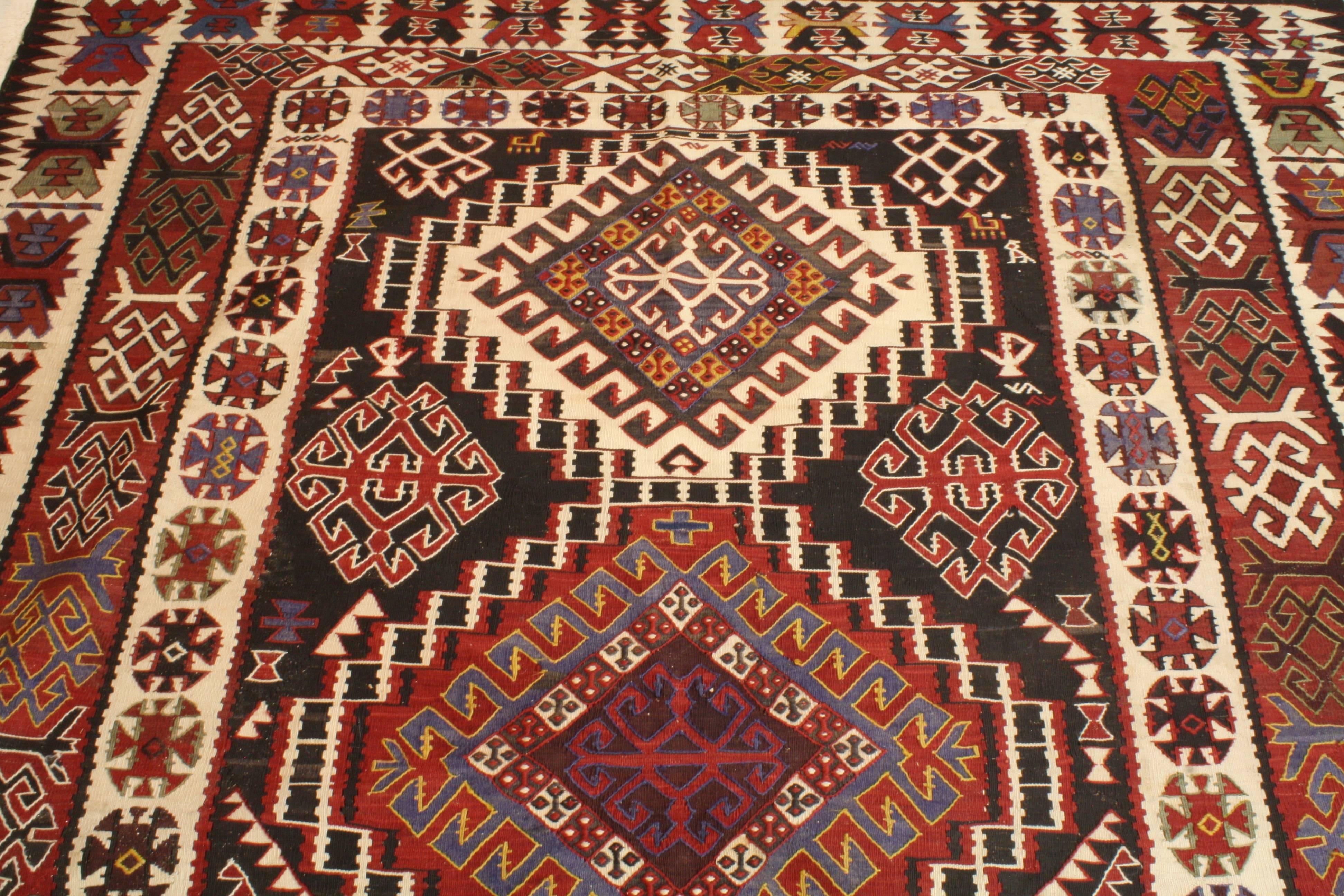 Woven Kazak Ivory Kilim, circa 1890 For Sale